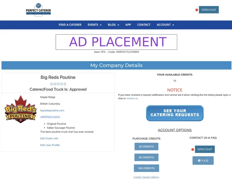 Perfect Caterer Ad Location